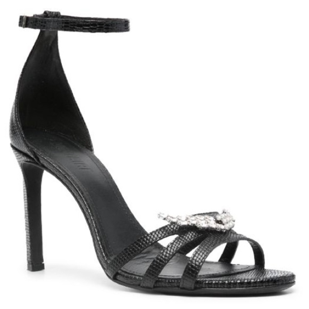 NIB Zadig & Voltaire Amee Wing Embossed Iguana Leather Heels Crystal Sparkle 37